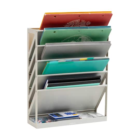 Mind Reader 5-Tier Vertical File Storage, Desktop Organizer, Wall Mount, Office, Plastic, Beige